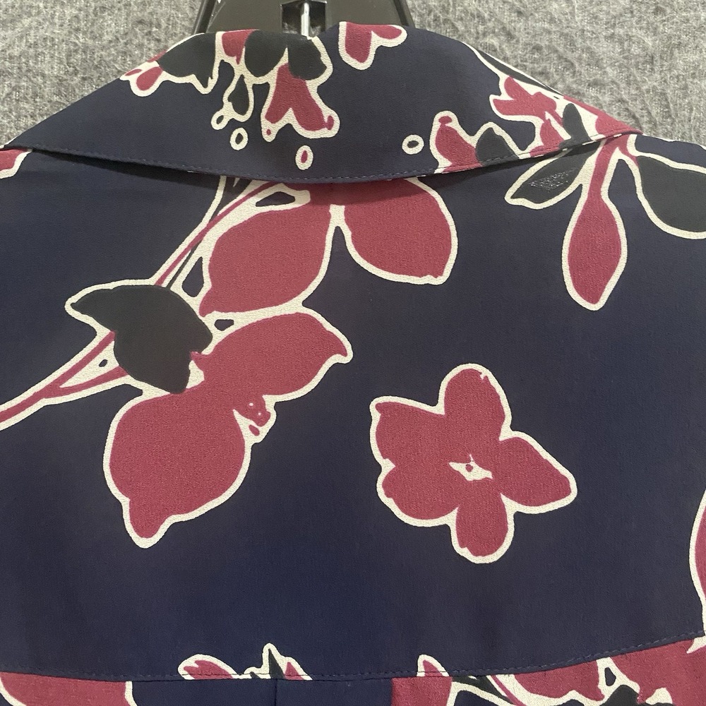 Express The Portofino Shirt Womens Medium Blue Pink‎ Floral Slim Roll Tab Office - Picture 7 of 11